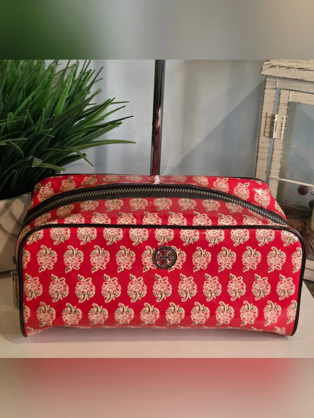 Tory Burch Red Floral Cosmetic Bag